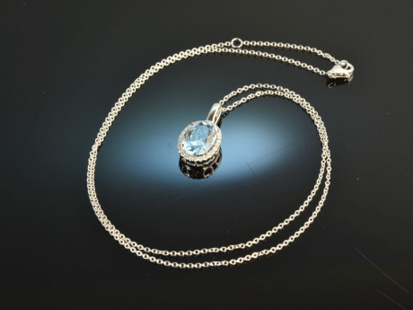 Sea Blue! Wundervoller Diamant Aquamarin Anh&auml;nger mit Kette Wei&szlig; Gold 750