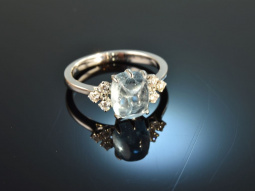 Aqua Cabochon! Edler Diamant Aquamarin Ring Wei&szlig; Gold 750