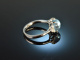 Aqua Cabochon! Edler Diamant Aquamarin Ring Wei&szlig; Gold 750