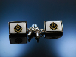 Art Deco Manschettenkn&ouml;pfe Silber Email Freimaurer-Emblem Boston enamel cufflinks
