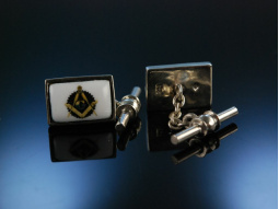 Art Deco Manschettenkn&ouml;pfe Silber Email Freimaurer-Emblem Boston enamel cufflinks