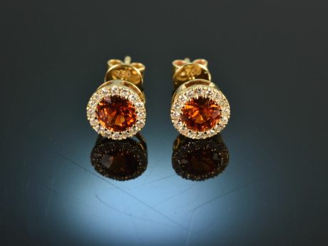 Shiny Orange! Edle Ohrringe mit Mandarin Granat und Diamanten Gold 750