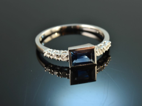 Deep Blue! Edler Saphir Diamant Ring Wei&szlig; Gold 585