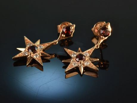 Bright Stars! Wunderolle Stern Ohrringe mit Granaten Ros&eacute; Gold 750