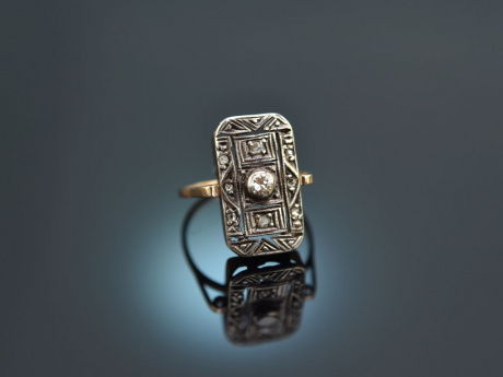 Um 1920! Schöner Art Deco Ring mit Diamanten Rot Gold 585