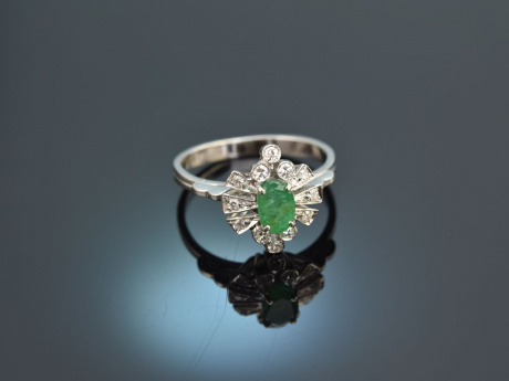 Um 1970! Edler Smaragd Diamant Ring Wei&szlig; Gold 585