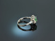 Around 1970! Precious Emerald Diamond Ring White Gold 585