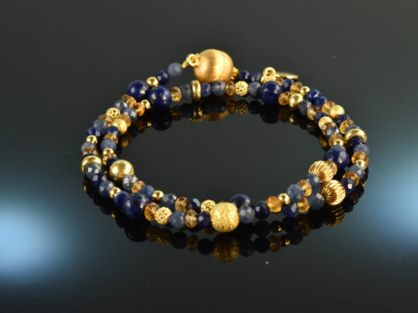 Starry Night! Fancy Armband 2-reihig Saphir Lapislazuli Citrin Sodalith Silber 925 vergoldet