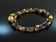 Starry Night! Fancy Armband 2-reihig Saphir Lapislazuli Citrin Sodalith Silber 925 vergoldet