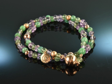 Summer Nights! Fancy Armband 2reihig Smaragd Amethyst Apatit Sterlingsilber 925 ros&eacute;vergoldet