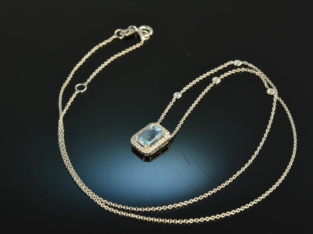 Sky Blue! Anhänger mit Kette Blau Topas Brillanten Weiß Gold 750, 599,00 €