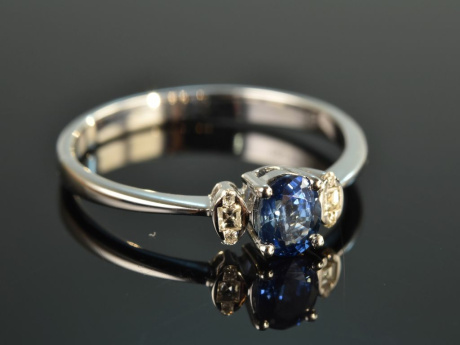 Tiefes Blau! Saphir Diamant Ring Wei&szlig; Gold 750