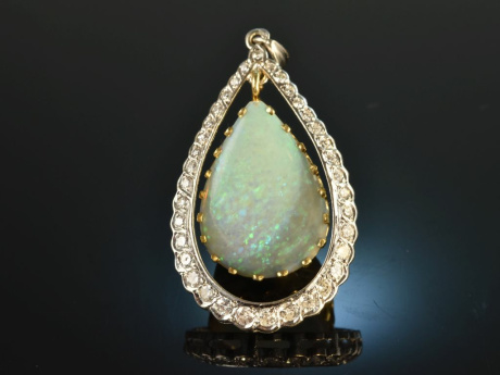 Around 1970! Finest Large Opal Diamond Pendant White Gold 585
