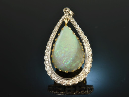 Around 1970! Finest Large Opal Diamond Pendant White Gold...