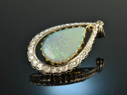 Around 1970! Finest Large Opal Diamond Pendant White Gold...