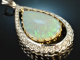 Around 1970! Finest Large Opal Diamond Pendant White Gold 585