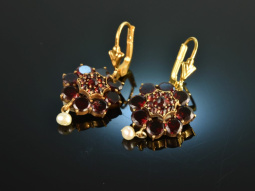 Beautiful garnet traditional earrings with pearl gold plated