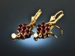 Beautiful garnet traditional earrings with pearl gold plated