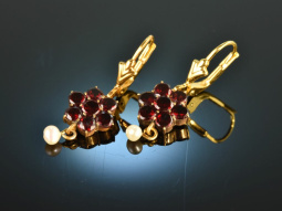 Beautiful garnet traditional earrings with pearl gold plated