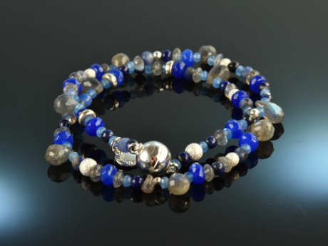 Wild West Blue! Fancy Armband 2-reihig mit Labradorit Sodalith Achat Lapislazuli Silber 925