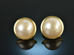 Around 1990! Classic ear clips with Mabe pearls gold 585