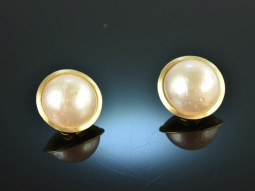 Around 1990! Classic ear clips with Mabe pearls gold 585