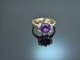 Um 1975! Schicker Vintage Ring mit Amethyst und Diamanten Wei&szlig; Gold 585