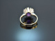 Um 1975! Schicker Vintage Ring mit Amethyst und Diamanten Wei&szlig; Gold 585