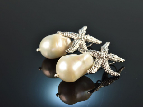 Big Sea Stars! Seestern Ohrringe Zucht Perlen Tropfen Silber 925