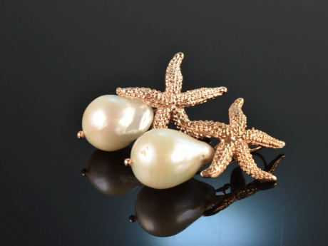 Big Sea Stars! Seestern Ohrringe Zucht Perlen Tropfen Silber 925 rosé vergoldet