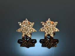 Pretty Stars! H&uuml;bsche Stern Ohrringe cognacfarbene Brillanten 0,24 ct Ros&eacute; Gold 750