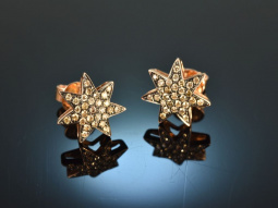Pretty Stars! H&uuml;bsche Stern Ohrringe cognacfarbene Brillanten 0,24 ct Ros&eacute; Gold 750