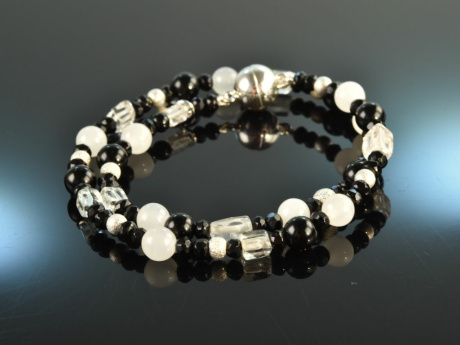 Black and White! Fancy Armband Onyx Bergkristall Jade Sterlingsilber 925