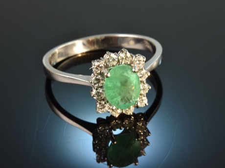 Um 1980! Klassischer Smaragd Brillant Ring Wei&szlig; Gold 585