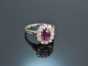 Um 1980! Eleganter Rubin Brillant Ring Weiß Gold 585