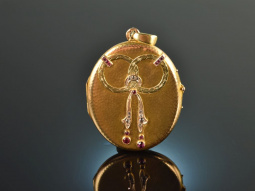 Um 1900! Jugendstil Medaillon Anh&auml;nger Gold 585 Bergkristall Turmalin