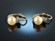 Um 1935! Klassische Zuchtperlen Diamant Ohrringe Gold 585