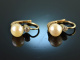 Circa 1935! Classic cultured pearls diamond earrings gold 585