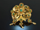 Spanien um 1850! Brosche und Ohrringe im Etui Glassteine Kupfer vergoldet