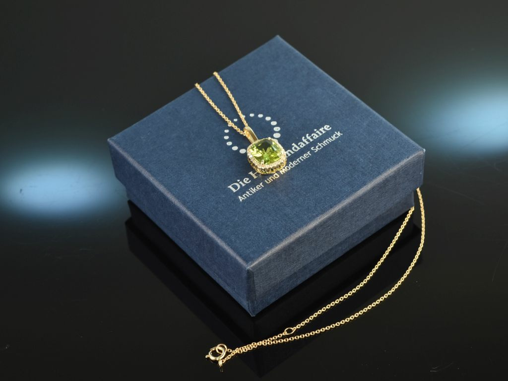 Fine Green! Peridot Diamant Anhänger mit Kette Gold 585, 759,00 €