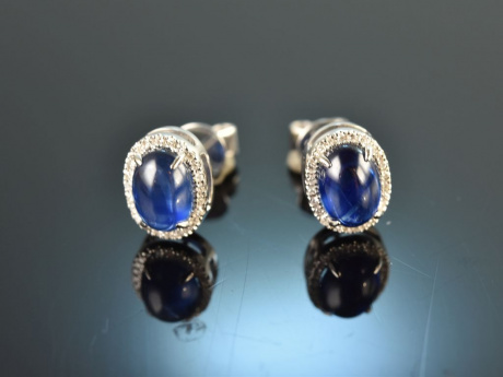 Feines Blau! Saphir Diamant Ohrringe Wei&szlig; Gold 750