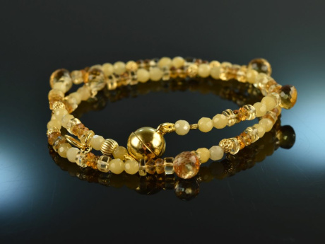 Golden Glamour! Fancy Armband 2-reihig Bernstein Citrin Lemon Citrin Silber 925 vergoldet