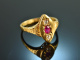 England 1863! Viktorianischer Ring mit Rubin und Altschliff Diamanten Gold 750