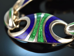 Around 1975! Fancy Vintage Enamel Bracelet Silver 925