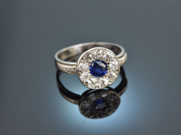 Um 1920! Historischer Diamant Saphir Ring 0,9 ct Wei&szlig; Gold 585