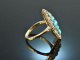 Um 1880! Schöner Marquise Schiffchen Ring Türkise Diamanten Gold 750