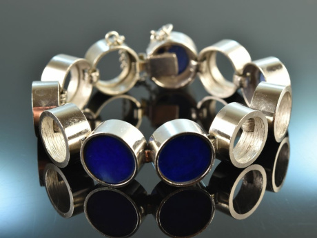 Um 1970! Schickes Vintage Design Armband mit Lapislazuli Silber