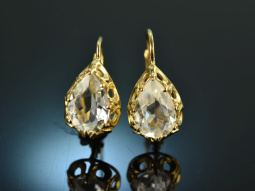 Um 1950! Zarte Aquamarin Tropfen Ohrringe Gold 333