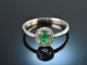 Fine Green! Klassischer Smarad Brillant Ring Wei&szlig; Gold 750