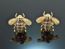 Pretty Bees! H&uuml;bsche Bienen Ohrringe mit Brillanten Gold 750